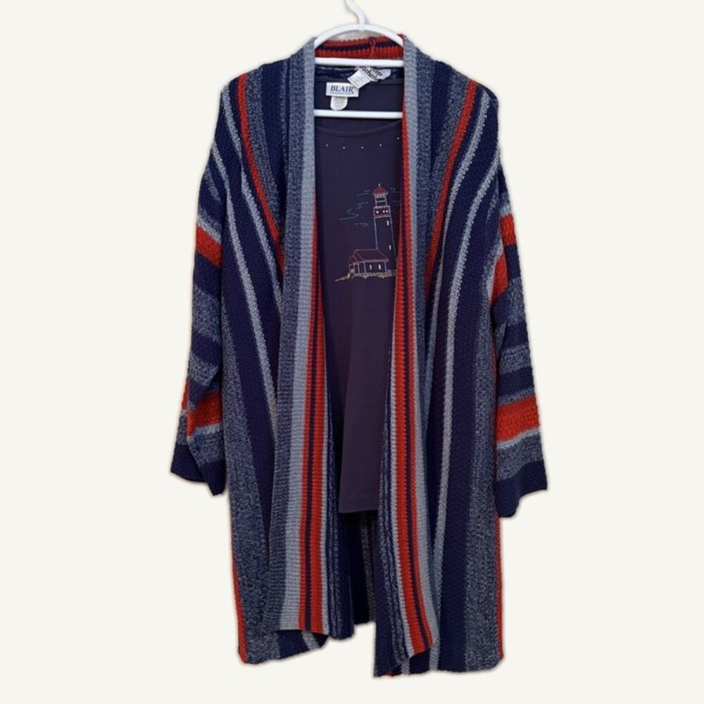 Blair Lighthouse Top & Anthony Richard Striped Cardigan Set L Navy Red
